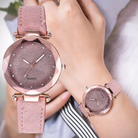 Casual Women Romantic Starry Sky Wrist Watch Leather Rhinestone Designer Ladies Clock Simple Dress Gfit Montre Femme@50