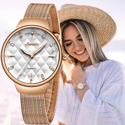 SUNKTA Brand Luxury Watch Women Fashion Dress Quartz Wrist Watch Ladies Stainless Steel Waterproof Watches Relogio Feminino+Box