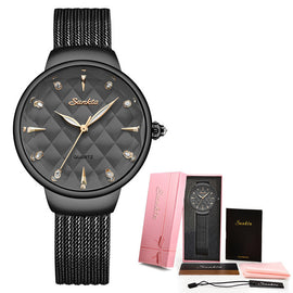 SUNKTA Brand Luxury Watch Women Fashion Dress Quartz Wrist Watch Ladies Stainless Steel Waterproof Watches Relogio Feminino+Box