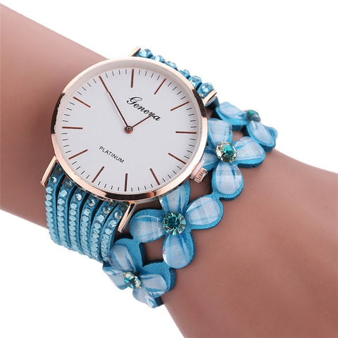 Fashion Geneva Flowers Watches Women Dress Elegant Quartz Bracelet Ladies Watch Crystal Diamond Wrist Watch Gift Reloj Mujer