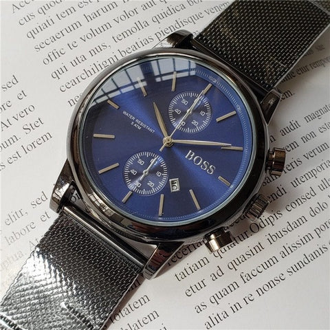 2019 quality men BOSS wristwatch 43mm steel Mesh Watches Men's quartz waterproof watch mens designer watches Luxury Mens Watches