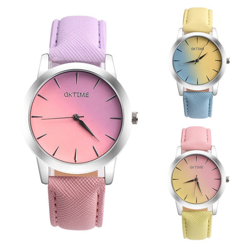 Retro Rainbow Design Leather Band Analog Alloy Quartz Wrist Watch #4A20#F