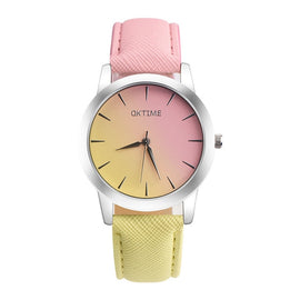 Retro Rainbow Design Leather Band Analog Alloy Quartz Wrist Watch #4A20#F