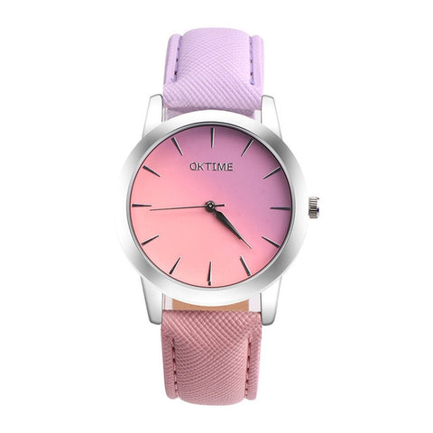 Retro Rainbow Design Leather Band Analog Alloy Quartz Wrist Watch #4A20#F