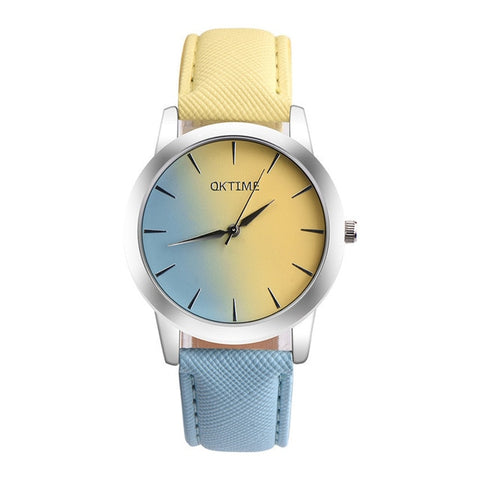 Retro Rainbow Design Leather Band Analog Alloy Quartz Wrist Watch #4A20#F