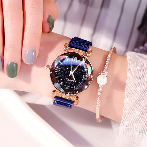 Luxury Women Watches Fashion Elegant Magnet Buckle Vibrato Purple Ladies Wristwatch 2019 New Starry Sky Roman Numeral Gift Clock