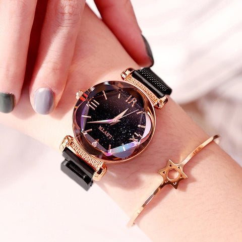 Luxury Women Watches Fashion Elegant Magnet Buckle Vibrato Purple Ladies Wristwatch 2019 New Starry Sky Roman Numeral Gift Clock