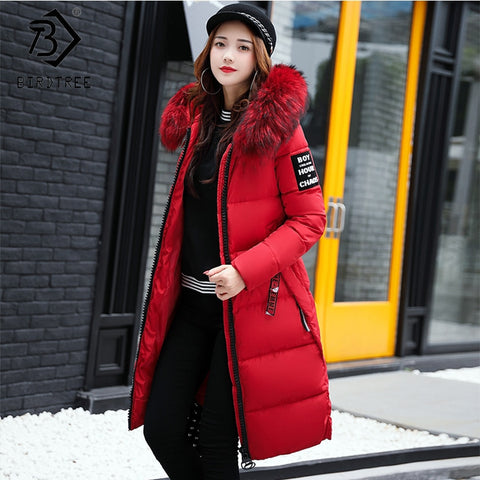 Winter Women's Down Parkas Winter Jacket Big Fur Thick Slim Long Coat Fashion Zipper Hooded Female Long Outerwear C88023L