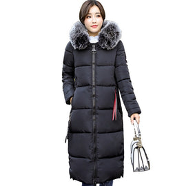 Winter Women's Down Parkas Winter Jacket Big Fur Thick Slim Long Coat Fashion Zipper Hooded Female Long Outerwear C88023L