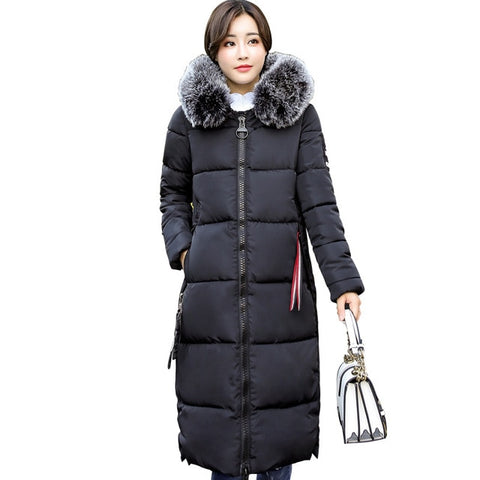 Winter Women's Down Parkas Winter Jacket Big Fur Thick Slim Long Coat Fashion Zipper Hooded Female Long Outerwear C88023L