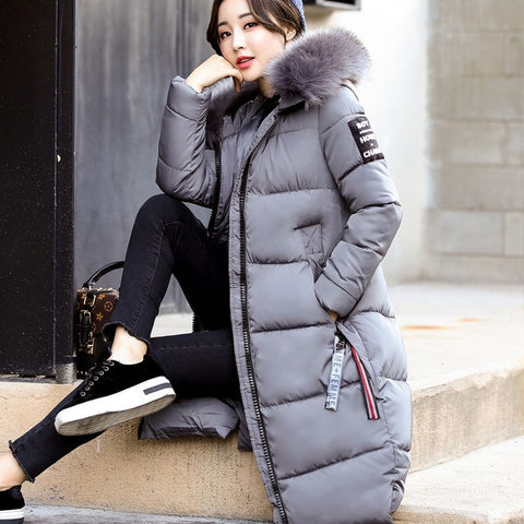 Winter Women's Down Parkas Winter Jacket Big Fur Thick Slim Long Coat Fashion Zipper Hooded Female Long Outerwear C88023L