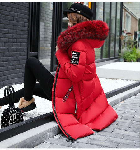 Winter Women's Down Parkas Winter Jacket Big Fur Thick Slim Long Coat Fashion Zipper Hooded Female Long Outerwear C88023L