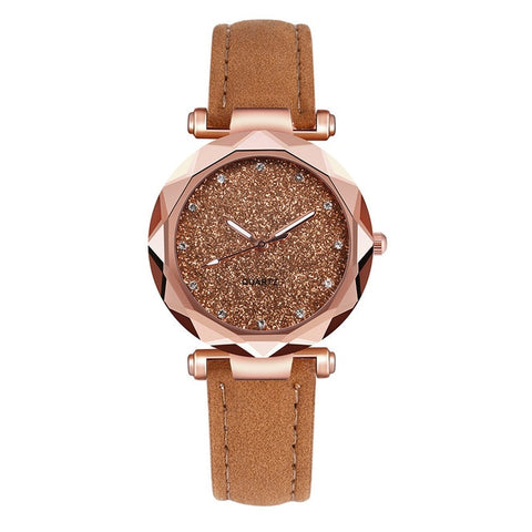 Luxury Women Watches 2019 Fashion Starry Sky Quartz Wristwatches Leather Romantic Rhinestone Ladies Clock relogio feminino *50