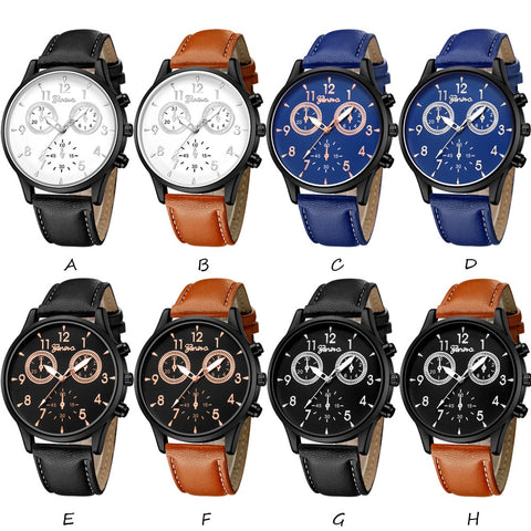 Fashion Men's Leather Military Casual Analog Quartz Wrist Watch Business Watches  Men's watch Wrist Party decoration Business Wa