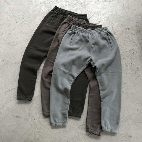 Winter Kanye West Heavy cotton Fleece Sweatpants High Quality Hip Hop Distressed Jogger Pants