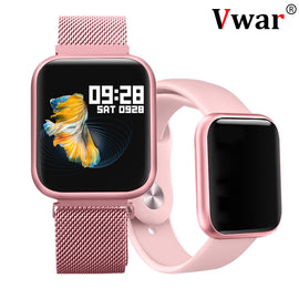 Vwar P80 Full Touch Screen IP68 Waterproof Smart Watch for iPhone Xiaomi Apple Phone Heart Rate Monitoring Women Men Smartwatch