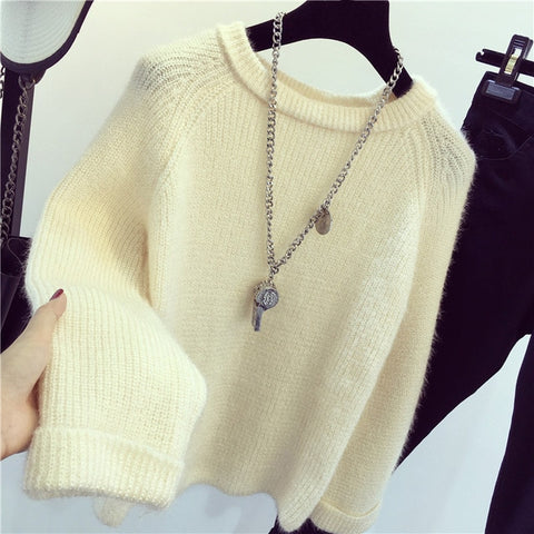 Winter New Shining Fluffy Soft Mohair Warm Sweater For Women Sweaters Pullovers Pull Femme Tricot Jersey Tops Jumper