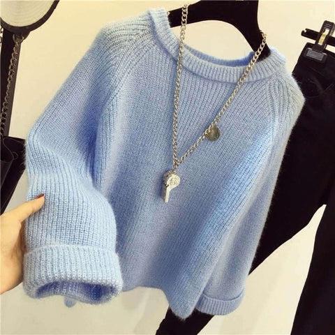 Winter New Shining Fluffy Soft Mohair Warm Sweater For Women Sweaters Pullovers Pull Femme Tricot Jersey Tops Jumper