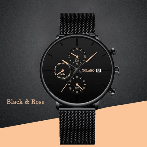 Men's Fashion Watch Stainless Steel Mesh Belt Calendar Quartz Sport Watches Business Casual Watch for Man Clock Montre Homme