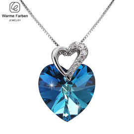 Warme Farben Crystal from Swarovski Women Necklace Fine Jewelry Blue Heart Crystal Pendant Necklace Valentine's day Gift