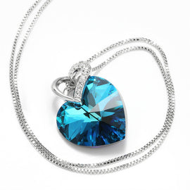 Warme Farben Crystal from Swarovski Women Necklace Fine Jewelry Blue Heart Crystal Pendant Necklace Valentine's day Gift
