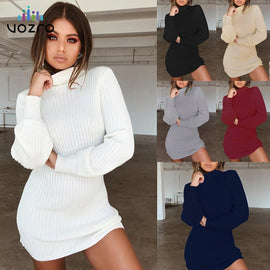 VOZRO 2019 Sweater Autumn Winter Pencil Sexy Maxi Bodycon Mini Dress Women Black White Vestidos Ukraine Clothes Befree Vintage