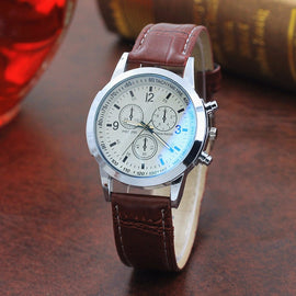 Top Brand Fashion Featured Quartz Watch  Three Eyes Watch Quartz Men's Watch Leather Belt Men's Black White Glass Belt Men