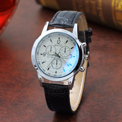 Top Brand Fashion Featured Quartz Watch  Three Eyes Watch Quartz Men's Watch Leather Belt Men's Black White Glass Belt Men