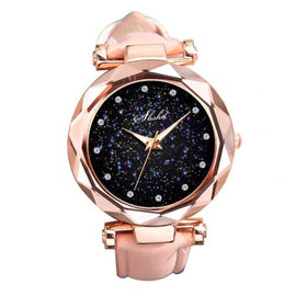 New Luxury Rhinestone Index Starry Sky Round Dial Faux Leather Band Lady Quartz Wrist Watch Fashion Woman watch