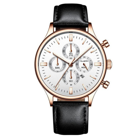 CUENA Men Watches Fashion Luxury Sport Men's Stainless Steel Case Leather Band Quartz Analog Wrist Watch Relogio Masculino