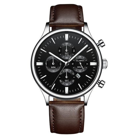 CUENA Men Watches Fashion Luxury Sport Men's Stainless Steel Case Leather Band Quartz Analog Wrist Watch Relogio Masculino