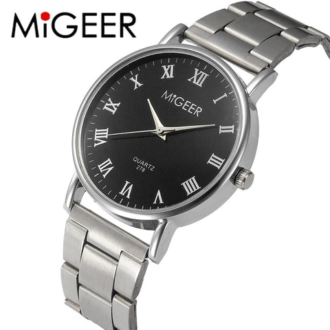 MIGEER New Fashion Watches Men Stainless Steel Men's Watch Quartz Clock Simple Design Men's Watches montre homme Gift For Men