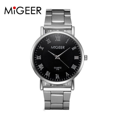 MIGEER New Fashion Watches Men Stainless Steel Men's Watch Quartz Clock Simple Design Men's Watches montre homme Gift For Men