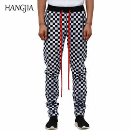 White Black Plaid Joggers Pants Men Hip Hop Retro Checkered Casual Pants Women Streetwear Fashionable Ankle Zip Sweat Pants Male