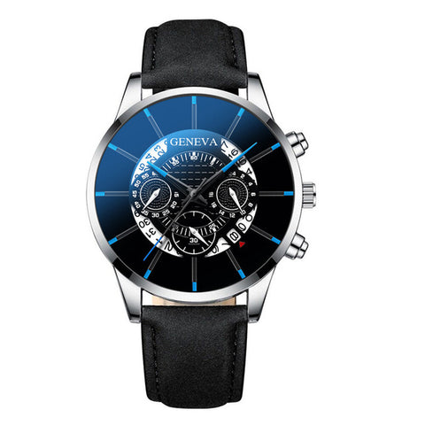 Trendy Men's Watch Leather Quartz Personality Creative Three eyed Blue Pointer Wrist Watch Male Business Simple Exquisite Clock