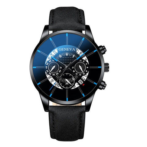 Trendy Men's Watch Leather Quartz Personality Creative Three eyed Blue Pointer Wrist Watch Male Business Simple Exquisite Clock