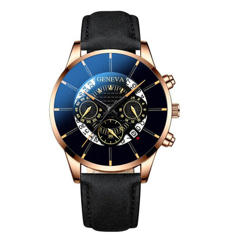 Trendy Men's Watch Leather Quartz Personality Creative Three eyed Blue Pointer Wrist Watch Male Business Simple Exquisite Clock