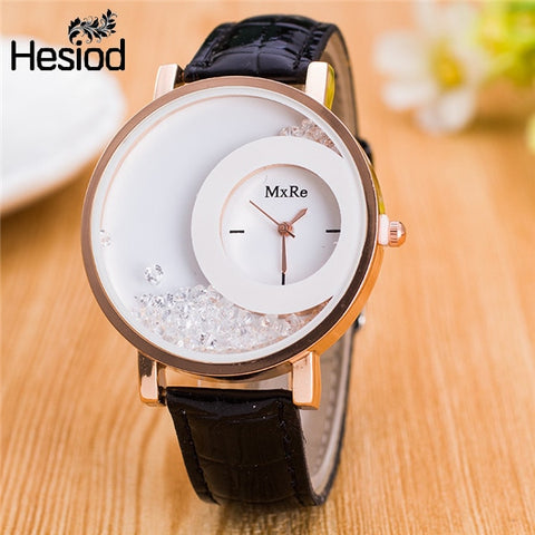 New Fashion Leather Strap Women Rhinestone Wrist Watches Casual Women Dress Watches Crystal Solid Color Hot Relogio Feminino