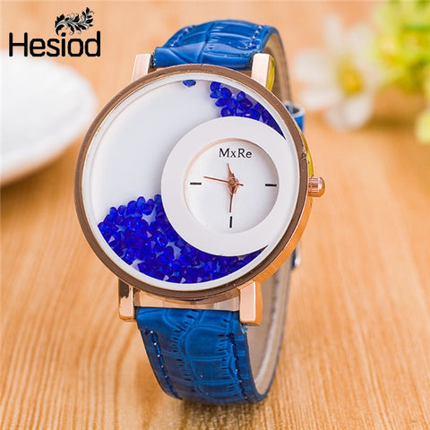 New Fashion Leather Strap Women Rhinestone Wrist Watches Casual Women Dress Watches Crystal Solid Color Hot Relogio Feminino