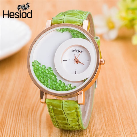 New Fashion Leather Strap Women Rhinestone Wrist Watches Casual Women Dress Watches Crystal Solid Color Hot Relogio Feminino