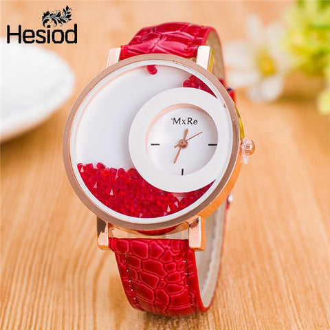 New Fashion Leather Strap Women Rhinestone Wrist Watches Casual Women Dress Watches Crystal Solid Color Hot Relogio Feminino