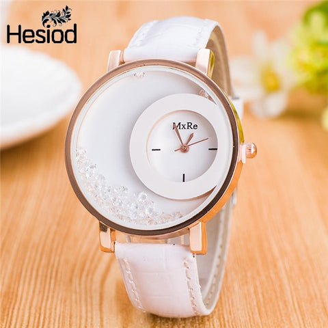 New Fashion Leather Strap Women Rhinestone Wrist Watches Casual Women Dress Watches Crystal Solid Color Hot Relogio Feminino