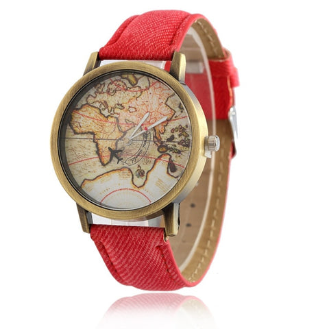 2017 New Fashion Global Travel By Plane Map Men Women Watches Casual Denim Quartz Watch Casual Sports Watches for Men kol saati