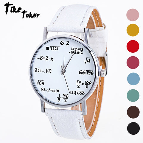 TIke Toker  Math formula Watch women Fashion Girls Function Leather Band Analog Quartz Wristwatches Ladies Watches Children Gift