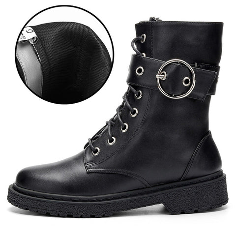 Ta Jiang New Fashion Warm Plush Winter Women Ankle Boots For Women Shoes Leather Lace-Up Autumn Motorcycle Boots Shoes Woman