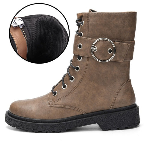 Ta Jiang New Fashion Warm Plush Winter Women Ankle Boots For Women Shoes Leather Lace-Up Autumn Motorcycle Boots Shoes Woman