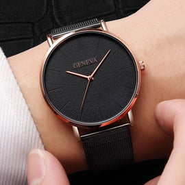 GENEVA Simple Women Watches Top Brand Luxury Stainless Steel Mesh Quartz Wristwatches Fashion Clock ladies Watch Montre Femme