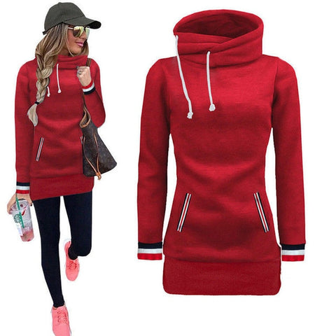 Winter Warm Turtleneck Collar Harajuku Hoodies Women Long Sleeve Drawstring Sweatshirt With Pockets Moleton Feminino Inverno Rz*