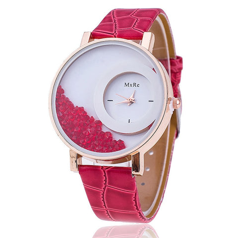 New Fashion Leather Strap Women Rhinestone Wrist Watches Casual Women Dress Watches Crystal Solid Color Hot Relogio Feminino