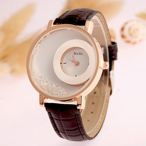 New Fashion Leather Strap Women Rhinestone Wrist Watches Casual Women Dress Watches Crystal Solid Color Hot Relogio Feminino